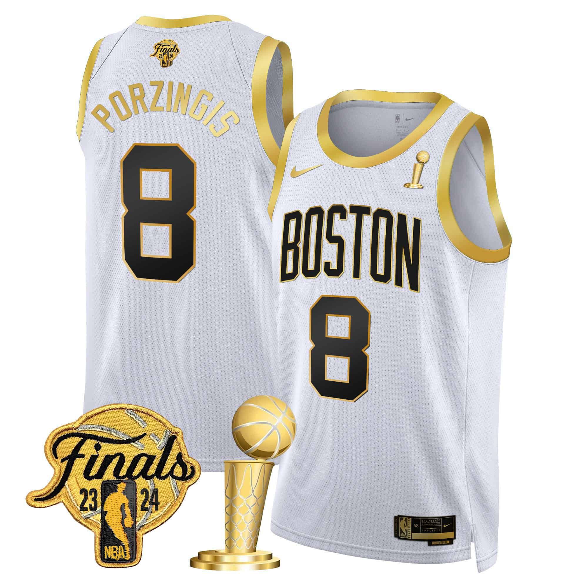 Men Boston Celtics 8 Porzingis White 2024 Nike Final & Champions Patch Swingman NBA Jersey